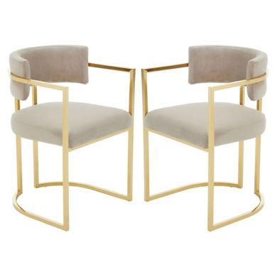 Amberley Mink Velvet Upholstered Dining Chairs With Gold Base In Pair