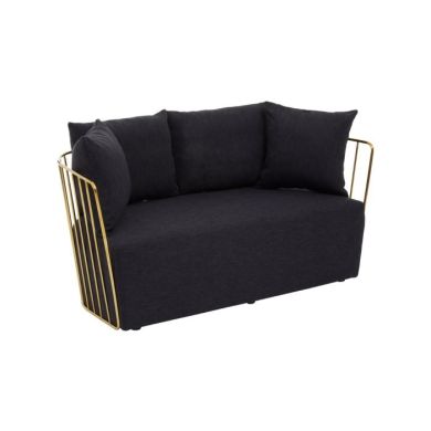 Amberley Fabric Upholstered 2 Seater Sofa In Black With Gold Frame