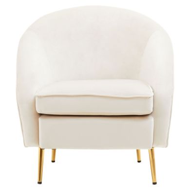Yasmeen Velvet Lounge Chair In Beige With Gold Metal Legs