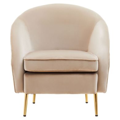 Yasmeen Velvet Lounge Chair In Mink With Gold Metal Legs