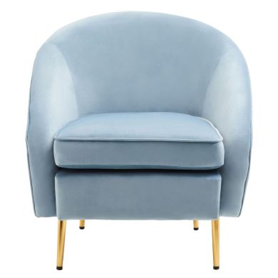 Yasmeen Velvet Lounge Chair In Aqua Blue With Gold Metal Legs