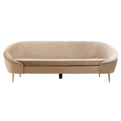 Yasmeen Velvet 3 Seater Sofa In Mink With Gold Metal Legs