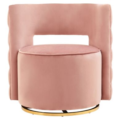 Yasmeen Velvet Swivel Lounge Chair In Pink With Gold Metal Base