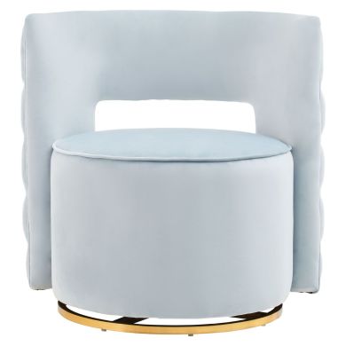 Yasmeen Velvet Swivel Lounge Chair In Aqua Blue With Gold Metal Base
