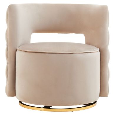 Yasmeen Velvet Swivel Lounge Chair In Mink With Gold Metal Base