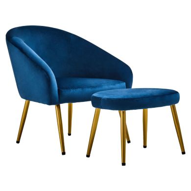 Yasmeen Velvet Armchair And Footstool In Midnight Blue