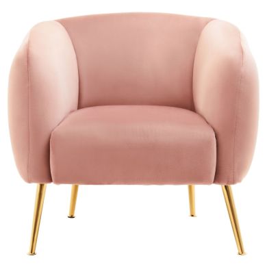 Yasmeen Velvet Armchair In Pink With Gold Metal Legs