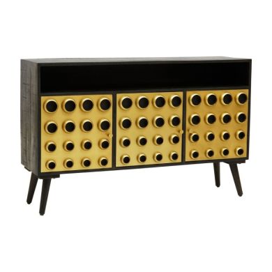 Austwick Wooden Sideboard In Black And Gold With 3 Doors