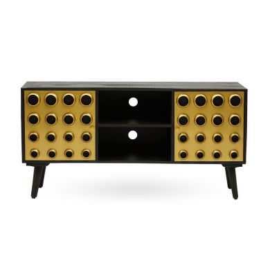 Arti Mango Wood TV Stand In Black And Gold With 2 Doors