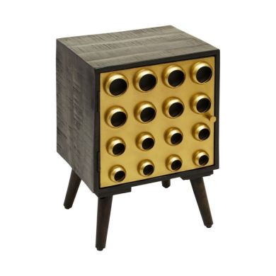 Alcester Wooden Bedside Cabinet With 1 Door In Black And Gold