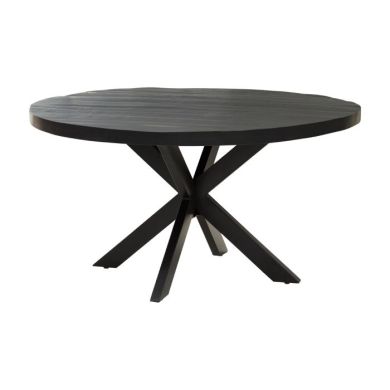 Antrim Round Wooden Dining Table In Black With Black Metal Legs