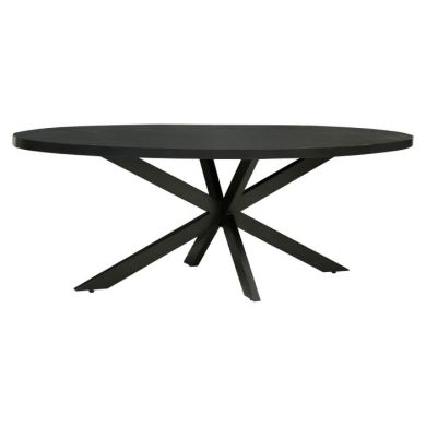 Antrim Oval Wooden Dining Table In Black With Black Metal Legs