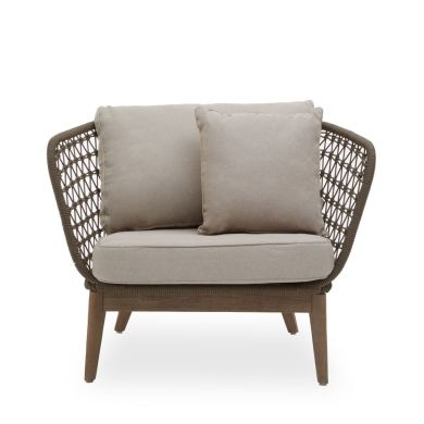 Opus Wooden Armchair In Natural With Grey Fabric Cushion
