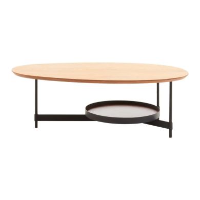 Doha Oblong Wooden Top Coffee Table With Black Metal Base