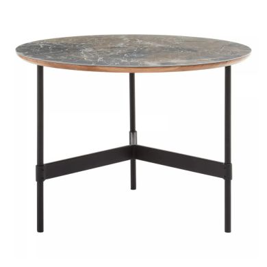 Doha Round Slate Top Coffee Table With Black Metal Frame