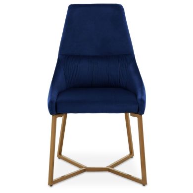 Vieste Velvet Dining Chair In Midnight Blue With Gold Metal Legs