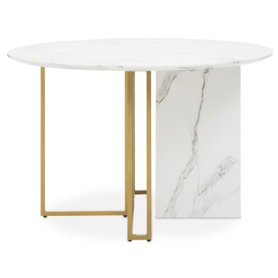 Vieste Round Wooden Dining Table In White Marble Effect
