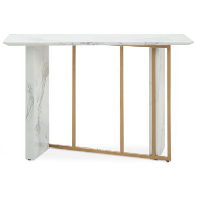 Vieste Wooden Console Table In White Marble Effect With Gold Metal Frame
