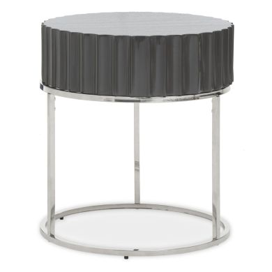 Genoa Round Wooden Lamp Table In Grey With Chrome Metal Frame