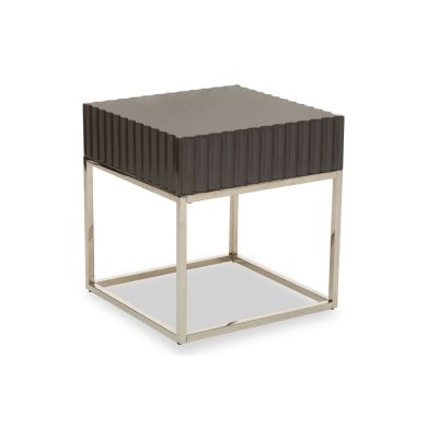 Genoa Wooden Lamp Table In Grey With Chrome Metal Frame