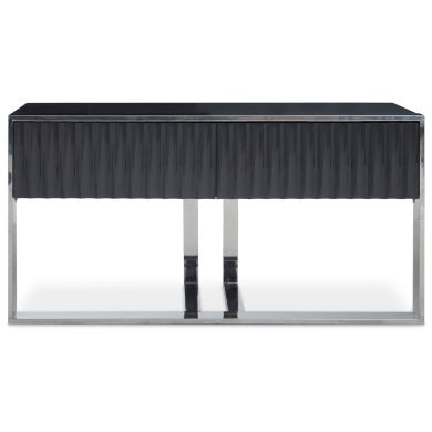Genoa Wooden Console Table In Grey Gloss With Polished Silver Frame