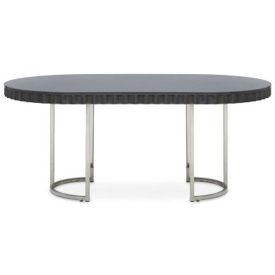 Genoa Wooden Dining Table In Grey Gloss With Polished Silver Frame