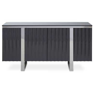 Genoa Wooden Sideboard In Grey Gloss With Polished Silver Frame