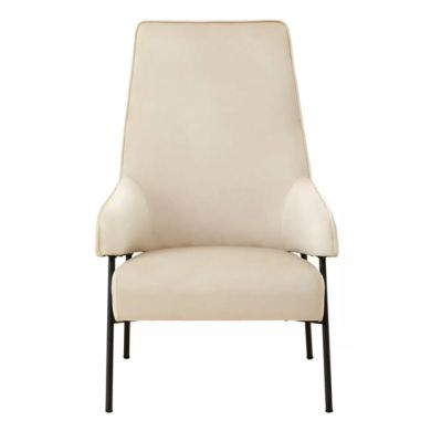 Henia Velvet Armchair In Cream With Black Metal Legs