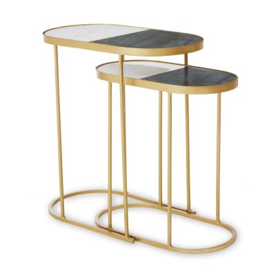 Suar Marble Nest Of 2 Tables With Gold Metal Base