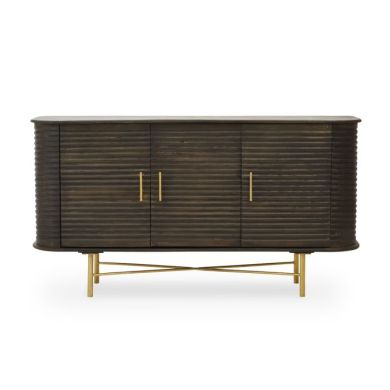 Street Wooden Sideboard In Grey And Gold With 3 Doors