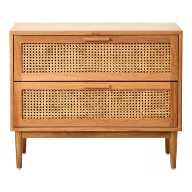 Lyon Wooden Bedside Cabinet With 2 Drawers In Natural Rattan And Oak