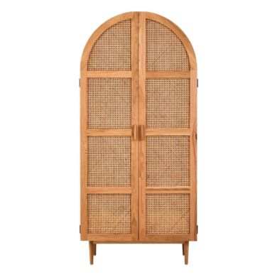 Lyon Wooden Storage Cabinet With 2 Doors In Natural Rattan And Oak