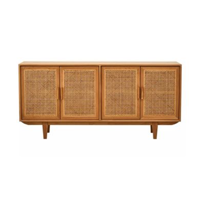 Lyon Wooden Sideboard With 4 Doors In Natural Rattan And Oak