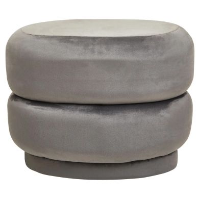Hartford Small Round Velvet Stool In Grey