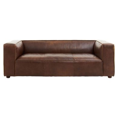 King Leather 3 Seater Sofa In Brown With Rubberwood Orb Legs