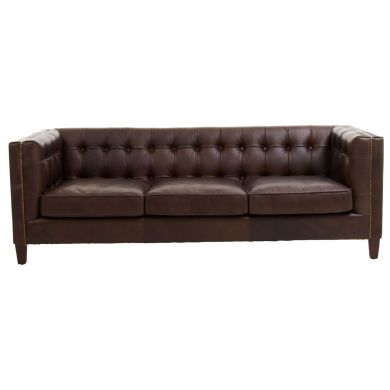 King Chesterfield Leather 3 Seater Sofa In Brown