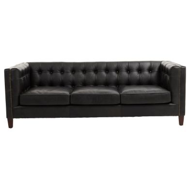 King Chesterfield Leather 3 Seater Sofa In Antique Ebony