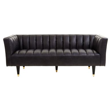 King Leather 3 Seater Sofa In Black With Flared Arms