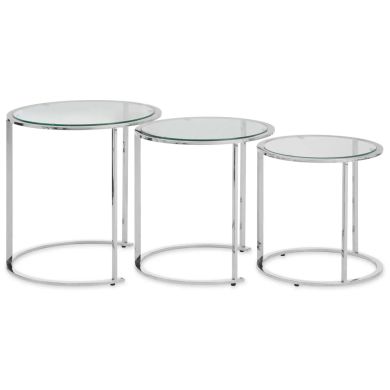 Allure Clear Glass Nest Of 3 Tables With Silver Base