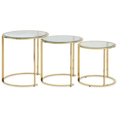 Allure Clear Glass Nest Of 3 Tables With Brushed Gold Base