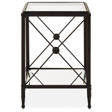 Axis Square Glass Side Table In Black Metal Frame