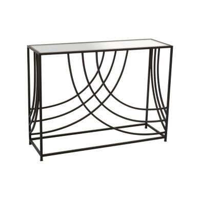 Logan Mirrored Glass Top Console Table With Black Metal Frame