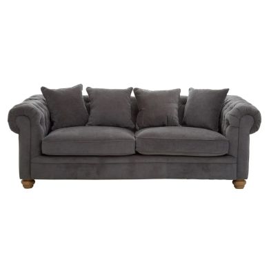 Spencer Fabric 3 Seater Sofa In Grey With Wooden Legs