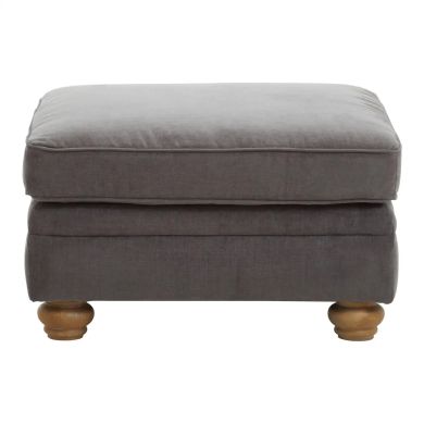 Spencer Fabric Footstool In Grey With Wooden Legs