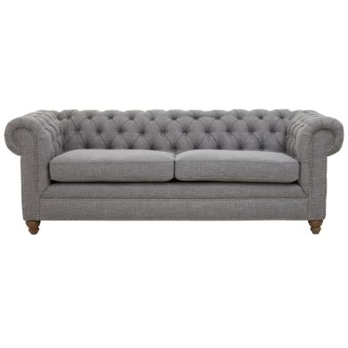 Stella Classic Chesterfield Linen Fabric 3 Seater Sofa In Grey
