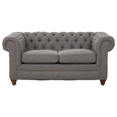 Stella Classic Chesterfield Linen Fabric 2 Seater Sofa In Grey