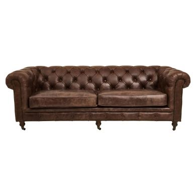 Hoxton Cow Leather 3 Seater Sofa In Brown