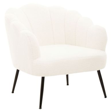 Yazmin Seashell Fabric Armchair In Plush White With Black Metal Legs