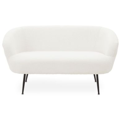 Yazmin Fabric 2 Seater Sofa In Plush White With Black Legs