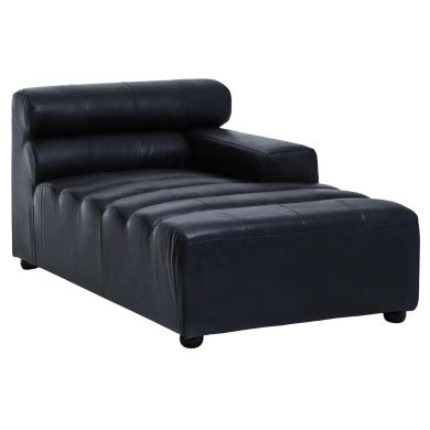 King Left Arm Distressed Leather Chaise In Slate Grey